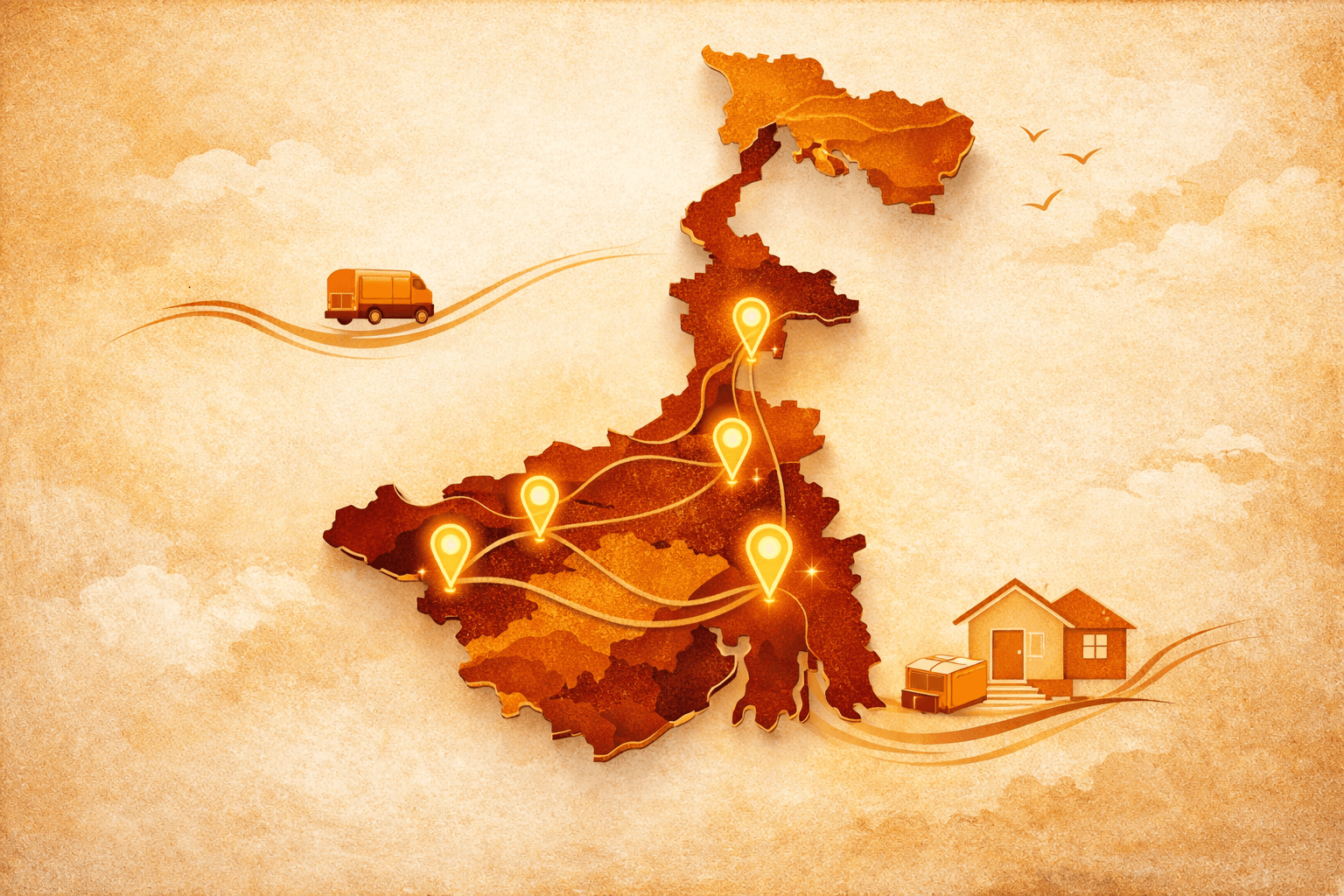 Service coverage visual for Lordskart cities across West Bengal.